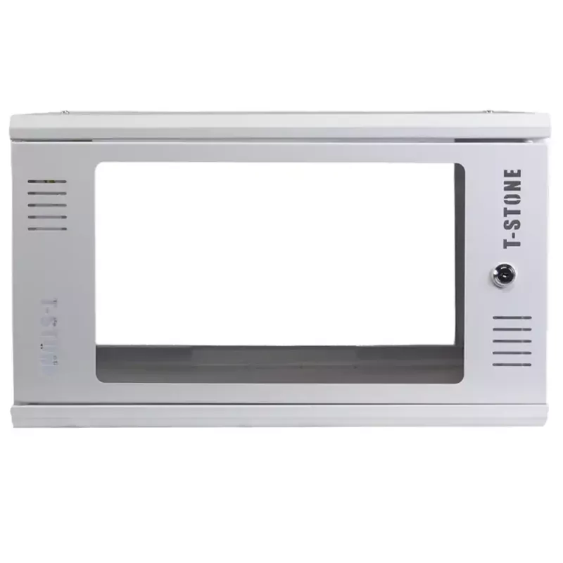 IT-BUDGET 19 inch Wandgehäuse T-STONE, 6U, 450 mm Tiefe, Glastür, abschließbar, Weiß (90ITBTSWV6545GW)
