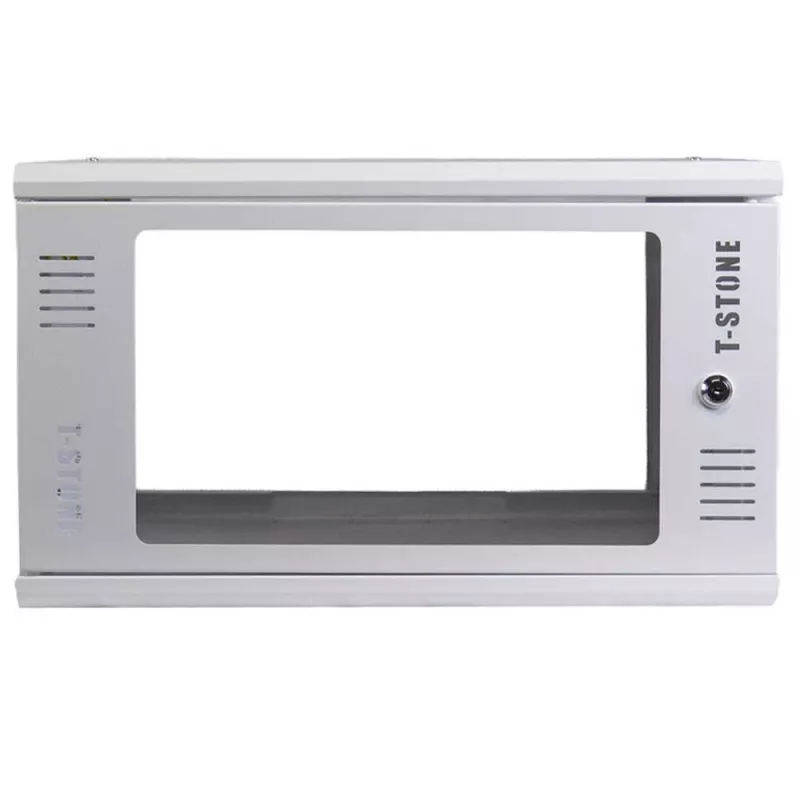 IT-BUDGET 19 inch Wandgehäuse T-STONE, 6U, 450 mm Tiefe, Glastür, abschließbar, Weiß (90ITBTSWV6545GW)