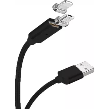 CYOO Magnetisches USB-Lade- und Datenkabel – 2-in-1 Micro USB & Lightning auf USB – 1m – Schwarz