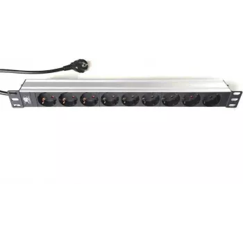 LIEBERNETZ Silence Rack 19 inch 9-fach Steckdosenleiste, 2m Kabel, Schwarz/Silber 90LNSDL199S