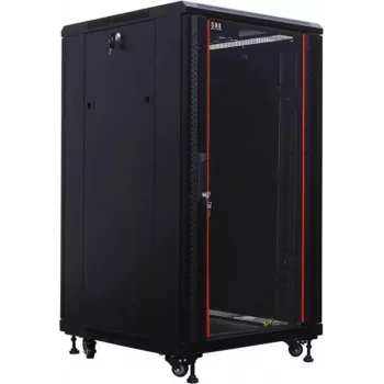 IT-BUDGET 19 inch Netzwerkschrank SRK - 18U - 600x800 mm - Glas-/Stahltür - Flatpack - Schwarz (90ITB19SRK1868GSN)