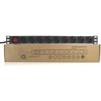 Liebernetz 19-Zoll 9-fach Schuko PDU mit Schalter, Aluminium, Schwarz 90LNSDL199SS