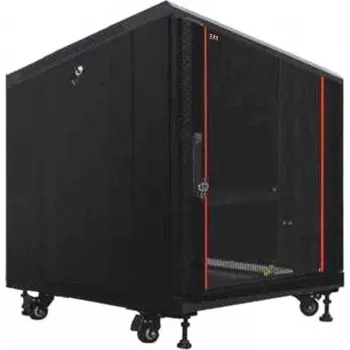 IT-BUDGET 19-Zoll Server-Rack SRK, 12U, 600x1000 mm, Glastür vorne, Stahltür hinten, Flatpack, Schwarz 90ITB19SRK12610GSN