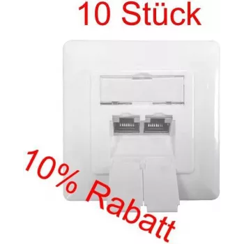 IT-BUDGET SPAR-PACK: 10 x Cat.6A Datendose, 2 x RJ45 Ports, geschirmt, horizontale Kabeleinführung, PoE+ fähig, Weiß (ZAA90ITBDDSW)