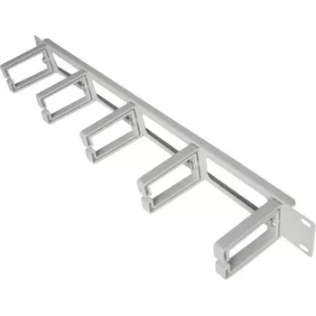 IT-BUDGET 19 inch 1U Kabelmanagement-Panel mit 5 Kunststoff-Kabelbügeln, 44x70 mm, Hellgrau 90ITBKDFPOB1HEG