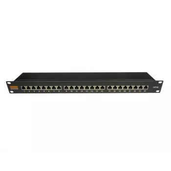 IT-BUDGET 19 inch Cat.6A geschirmtes 24-Port Patch Panel, kurze Bauform, PoE+ fähig, 1U, Schwarz 90ITBPP6A1S