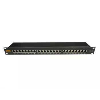 IT-BUDGET 19 inch Cat.6A geschirmtes 24-Port Patch Panel, kurze Bauform, PoE+ fähig, 1U, Schwarz 90ITBPP6A1S