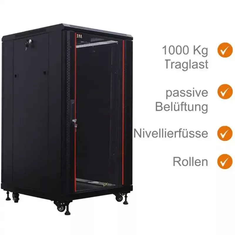 IT-BUDGET 19 inch Netzwerkschrank SRK - 18U - 600x600 mm - Glas-/Stahltür - Flatpack - Schwarz (90ITB19SRK1866GSN)