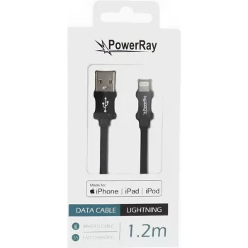 PowerRay PR-DCUL120TBK USB-A auf Lightning MFi-zertifiziertes geflochtenes Nylon-Daten- und Ladekabel, 1,2 m, Schwarz