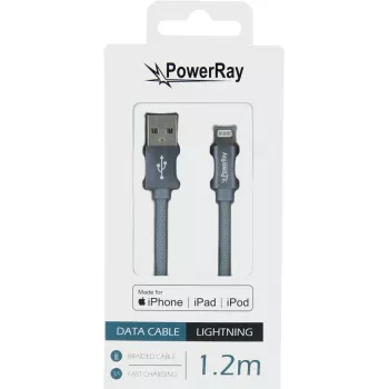 PowerRay USB-auf-Lightning MFi-Textilkabel 1,2 m Textilgrau PR-DCUL120TGY