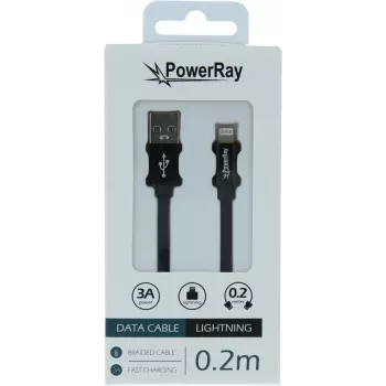 PowerRay USB-A auf Lightning Daten-/Ladekabel 0,2m Textil Schwarz PR-DCUL020TBK