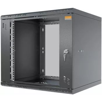 IT-BUDGET 19-Zoll-Wandgehäuse TAUNUS 9U 450mm Tiefe Glastür abschließbar Schwarz (90ITB19945GS)