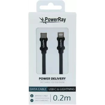 PowerRay PR-DCCL020TBK USB-C auf Lightning Datenkabel, 0,2 m, Textil Schwarz, Blister