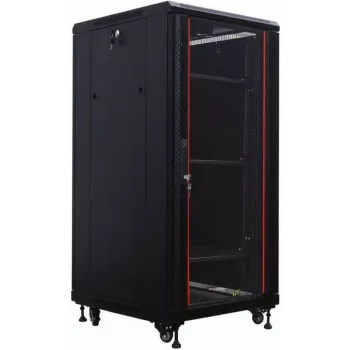 IT-BUDGET 19 inch Netzwerkschrank SRK - 27U - 600x600 mm - Glas-/Stahltür - Flatpack - Schwarz (90ITB19SRK2766GSN)