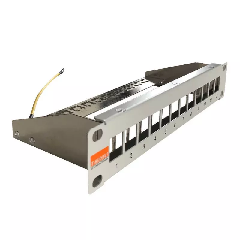 IT-BUDGET 10 inch Leeres Patchpanel für Keystone-Module - 12 Ports - Geschirmt - 1U - Unbestückt - Grau (90ITB10MT12PG)