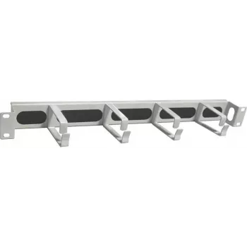 IT-BUDGET 1U 19 inch Kabelmanagement-Panel mit Bürstenleiste und 4 rückseitig versetzten Metall-Kabelclips, Hellgrau 90ITBKDFPMBV1HEG