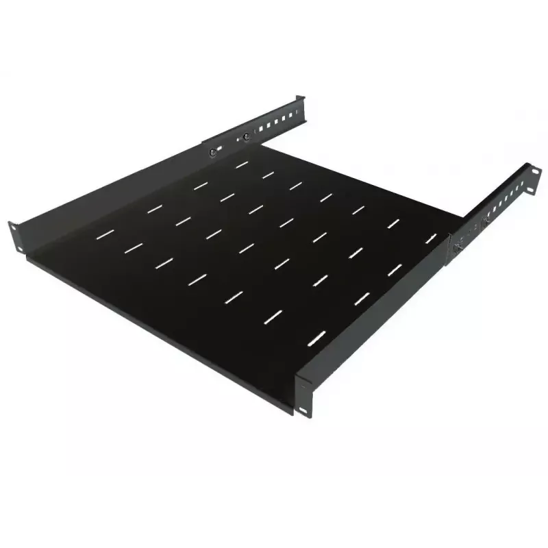 IT-BUDGET 19 inch Rack-Einlegeboden / Geräteablage - Traglast 40 kg - Tiefe 550 mm - Tiefenvariable Montage - Schwarz (90ITB19FB550S)