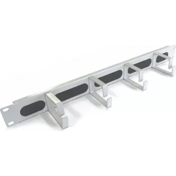 IT-BUDGET 19 inch Kabelmanagement-Panel mit Bürstenleiste und 4 Metall-Kabelbügeln, 1U, Hellgrau 90ITBKDFPMB1HEG