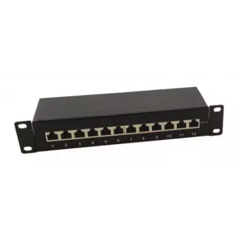 IT-BUDGET 10 inch Patch Panel - Geschirmt - Cat.6A - 500MHz - 12 Port RJ45 - PoE+ fähig - 1U - Schwarz (90ITB10PP6AS)