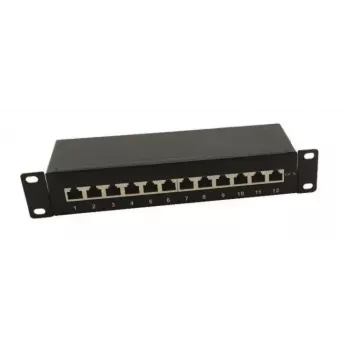 IT-BUDGET 10 inch Patch Panel - Geschirmt - Cat.6A - 500MHz - 12 Port RJ45 - PoE+ fähig - 1U - Schwarz (90ITB10PP6AS)