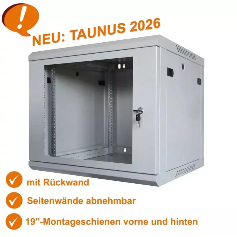 IT-BUDGET TAUNUS 19-Zoll-Netzwerkschrank 12U 600mm Tiefe Lichtgrau 90ITB19126GG