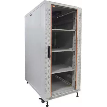 IT-BUDGET 19 inch Server Rack SRK Komplettset - 27U, 600x1000 mm, Glas-/Massivtüren, 4 aktive Lüfter, PDU, Fachböden, Hellgrau 90ITB19SRK27610GG