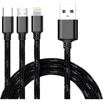 CYOO 3-in-1 USB-Lade- und Datenkabel – Micro USB, USB-C, Lightning – Schwarz
