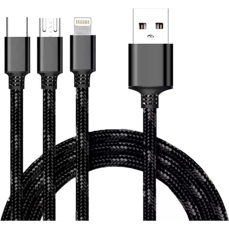 CYOO 3-in-1 USB-Lade- und Datenkabel – Micro USB, USB-C, Lightning – Schwarz