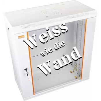 IT-BUDGET 19 inch Wandmontage-Netzwerkschrank SWA 12U 600x300mm mit Glastür, abnehmbaren Seitenwänden, Reinweiß 90ITB19WS1263GW