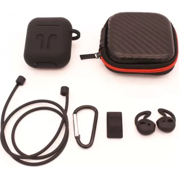 CYOO 6in1 Silikonhülle mit Zubehör - Schwarz - Apple AirPods Hüllen-Sleeve (CY120795)