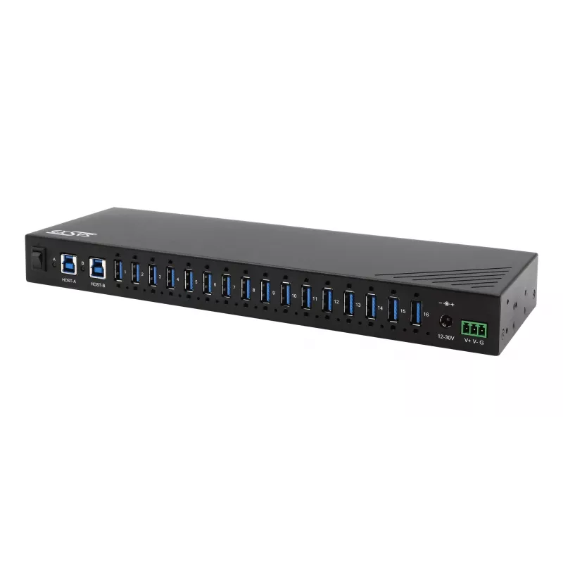 EXSYS EX-11236HMS 16-Port USB 3.2 Gen 1 Industrie-Hub mit 15KV ESD-Schutz, Wand- & DIN-Schienenmontage