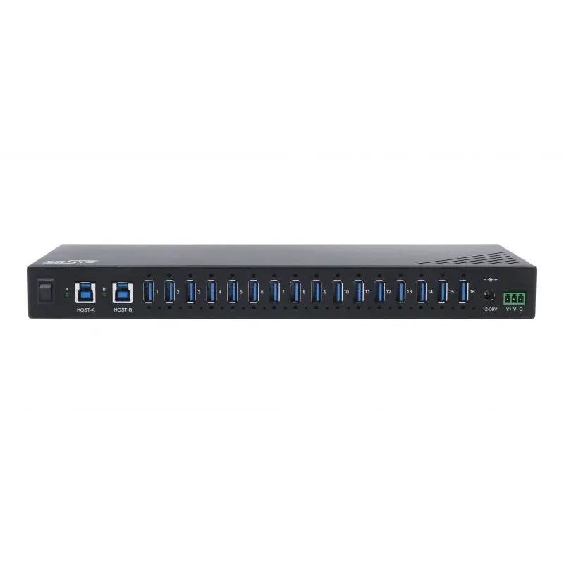 EXSYS EX-11236HMS 16-Port USB 3.2 Gen 1 Industrie-Hub mit 15KV ESD-Schutz, Wand- & DIN-Schienenmontage