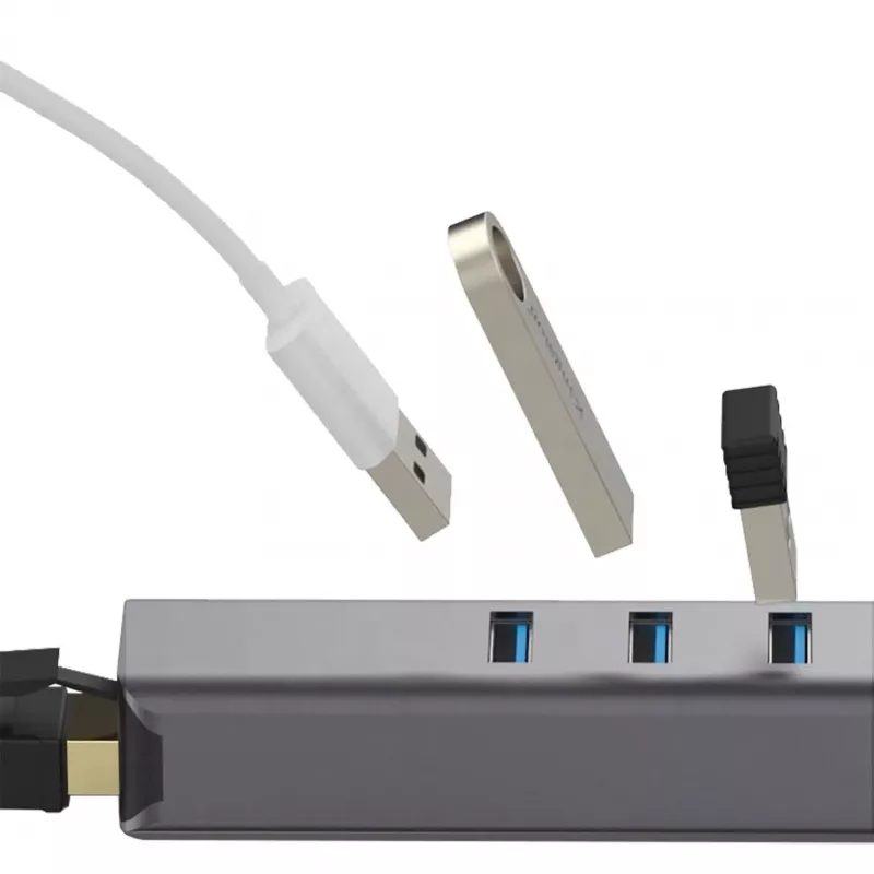 EXSYS EX-1133-N-3 USB 3.2 Gen 1 Hub mit 3x USB-A-Anschlüssen und Gigabit-Ethernet (USB-C)