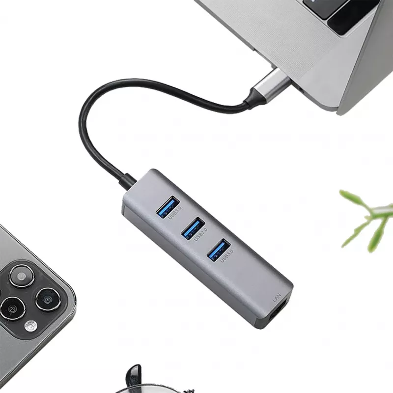 EXSYS EX-1133-N-3 USB 3.2 Gen 1 Hub mit 3x USB-A-Anschlüssen und Gigabit-Ethernet (USB-C)