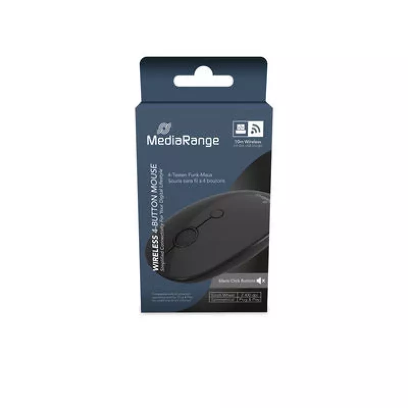 MEDIARANGE MROS268 Symmetrische drahtlose optische Maus, 2,4 GHz, 1600 DPI, Schwarz