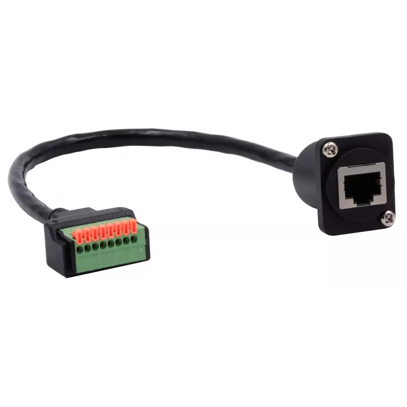 EXSYS EX-49161 D-Typ RJ45 Buchse auf 8-Pin Klemmenblock Adapter mit Drucktaster, CAT.5e, 20 cm
