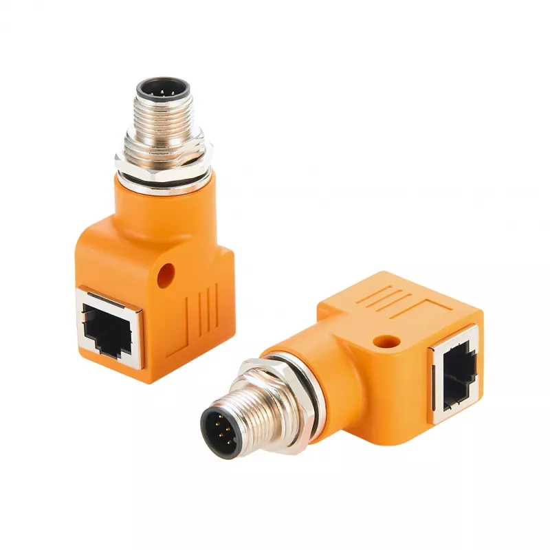 EXSYS EX-49502 M12 A-codierter 8-poliger Stecker auf RJ45 Buchse 90° Industrial Ethernet Adapter