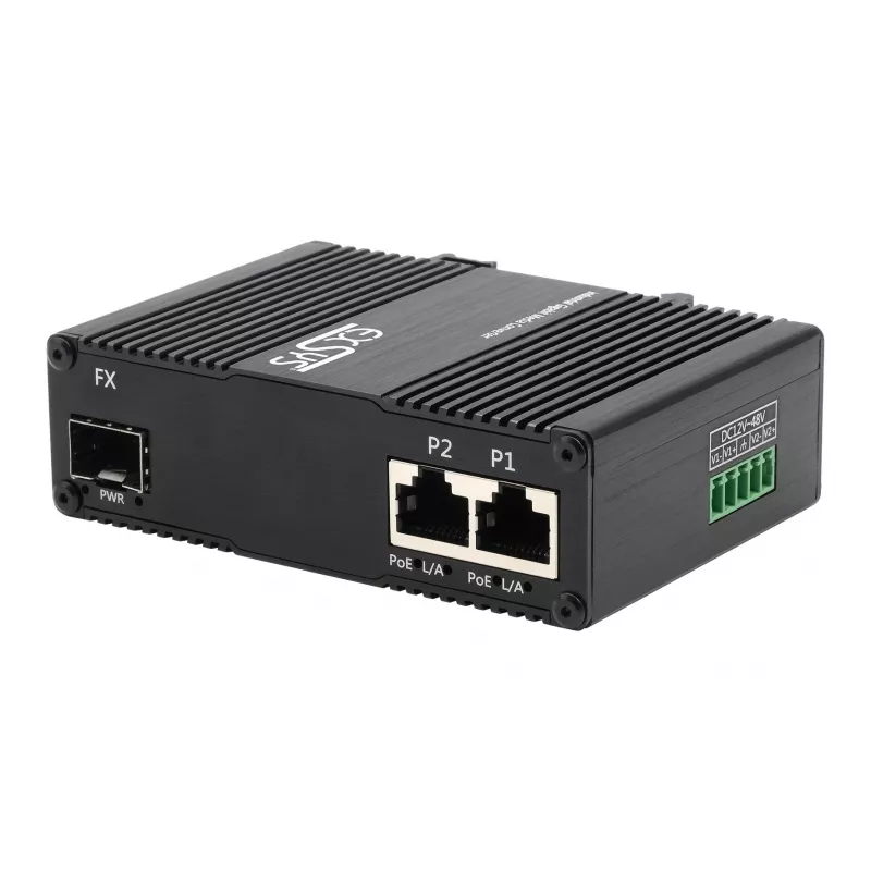 EXSYS EX-60344 2-Port PoE++ Media Converter 90W, SFP, -40°C bis +80°C