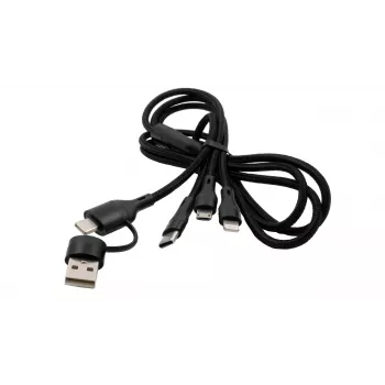 EXSYS EX-K1404 2-in-1 zu 3-in-1 USB-C/A zu USB-C/Micro B/Lightning Nylon umflochtenes Multi-Lade- und Datenkabel, 1,2m, Schwarz