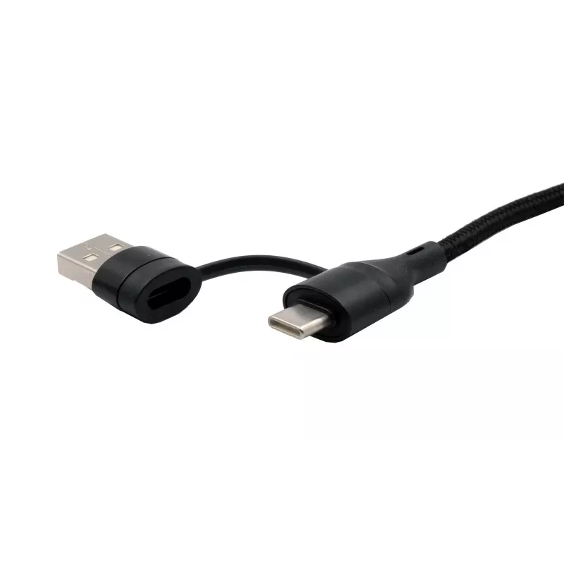 EXSYS EX-K1404 2-in-1 zu 3-in-1 USB-C/A zu USB-C/Micro B/Lightning Nylon umflochtenes Multi-Lade- und Datenkabel, 1,2m, Schwarz