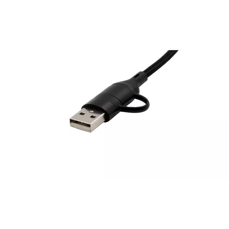 EXSYS EX-K1404 2-in-1 zu 3-in-1 USB-C/A zu USB-C/Micro B/Lightning Nylon umflochtenes Multi-Lade- und Datenkabel, 1,2m, Schwarz