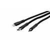 EXSYS EX-K1404 2-in-1 zu 3-in-1 USB-C/A zu USB-C/Micro B/Lightning Nylon umflochtenes Multi-Lade- und Datenkabel, 1,2m, Schwarz