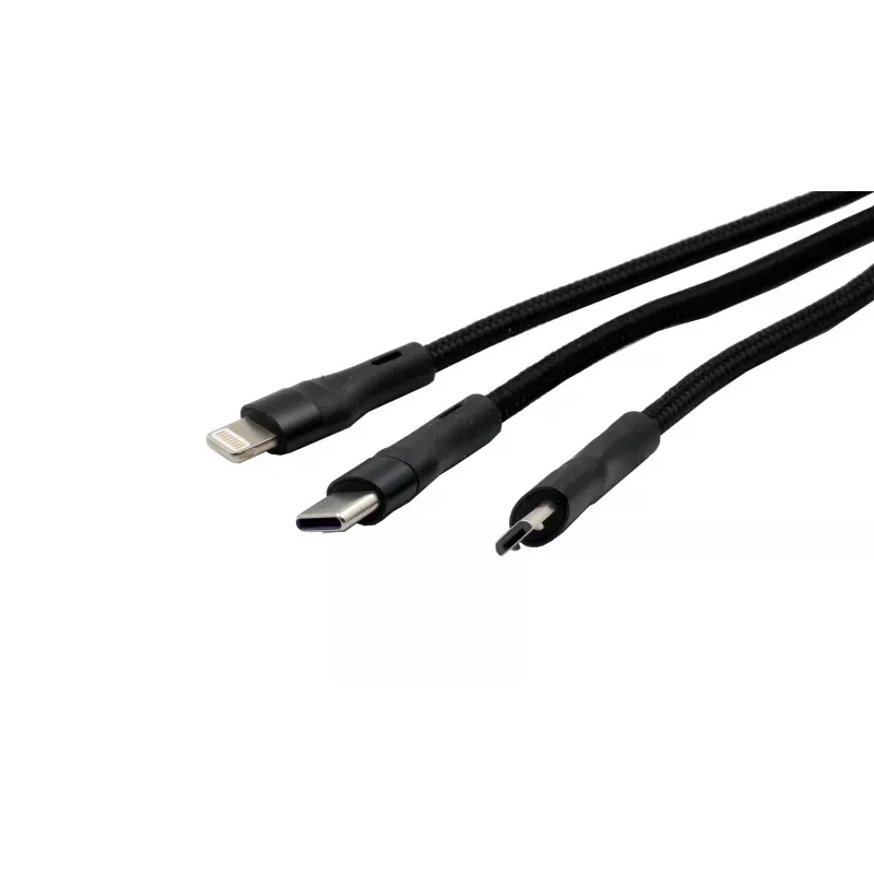 EXSYS EX-K1404 2-in-1 zu 3-in-1 USB-C/A zu USB-C/Micro B/Lightning Nylon umflochtenes Multi-Lade- und Datenkabel, 1,2m, Schwarz