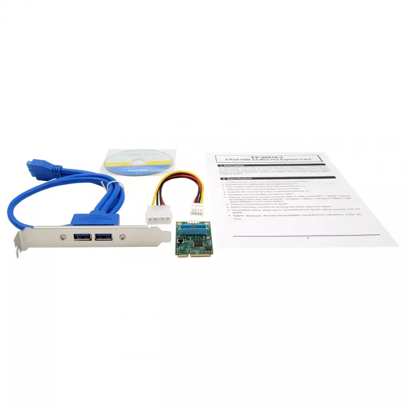 EXSYS EX-48010-3 Mini PCIe USB 3.2 Gen 1 Karte mit 2 Anschlüssen (NEC)