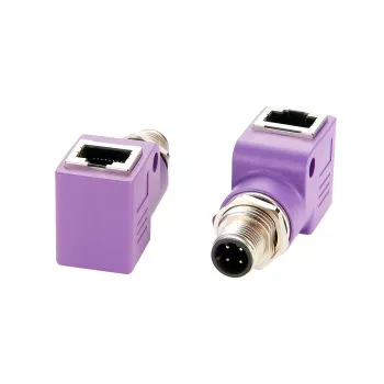 EXSYS EX-49522 M12 D-Code 4-Pin Stecker auf RJ45 Buchse 90° gewinkelter Industrial Ethernet Adapter
