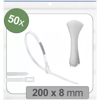 Quadrios 25CA711 wiederverwendbarer Kabelbinder, 200 x 8 mm, Weiß, UV-stabilisiert, witterungsbeständig, 50er-Pack
