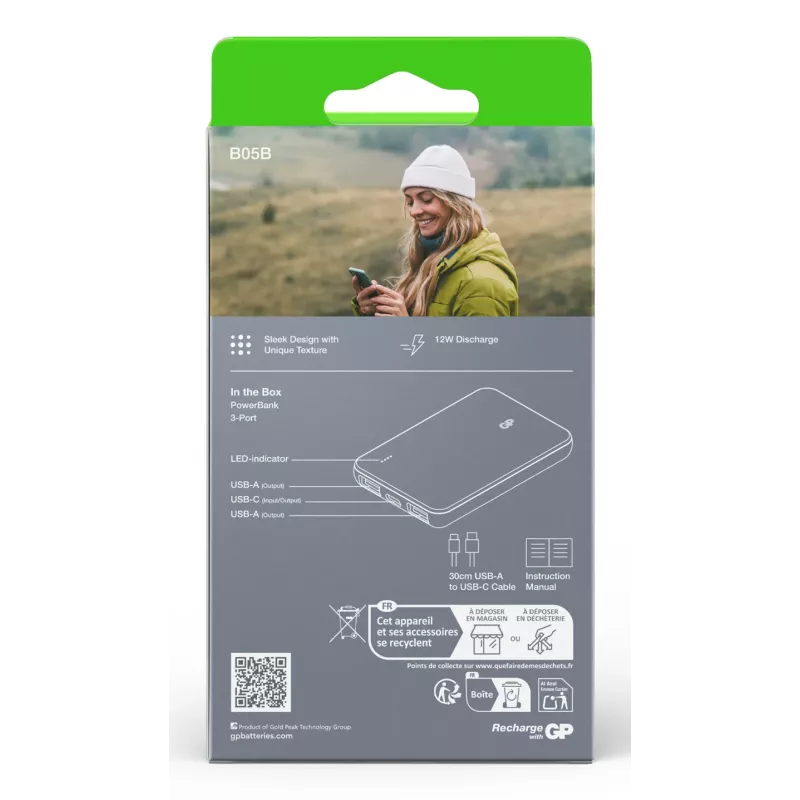 GP PowerBank B+ Series 5000 mAh Moosgrün (GPPBB05BGYBSR523)