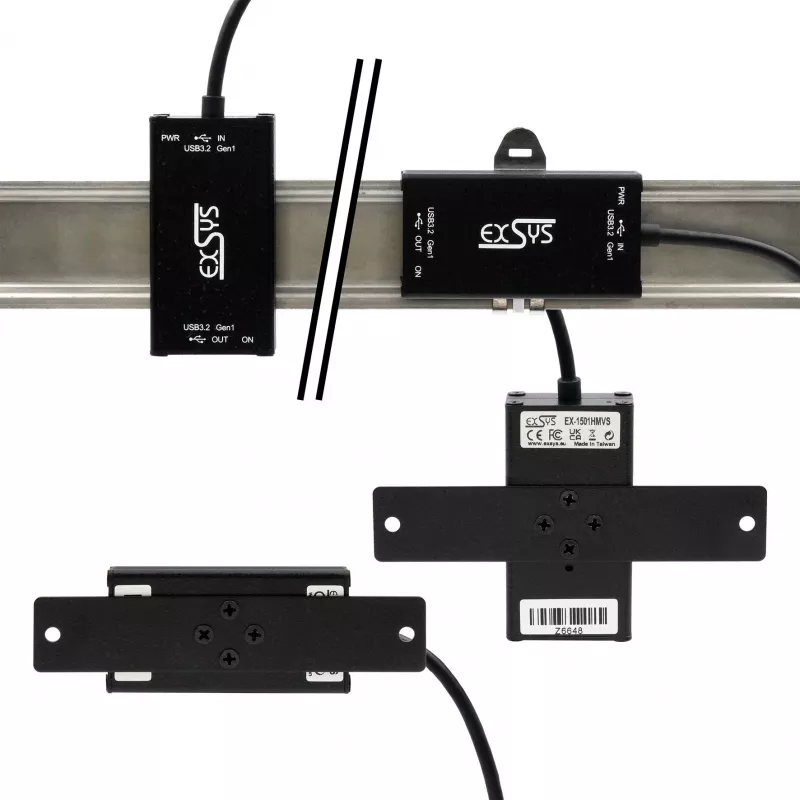 EXSYS EX-1501HMVS-A 1-Port USB 3.2 Gen 1 Industrie-Hub mit 15KV ESD-Überspannungsschutz
