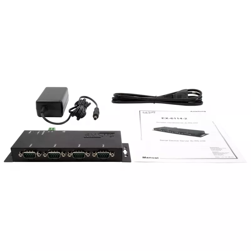 EXSYS EX-6164 4-Port RS-232 Serial Device Server, Ethernet zu Serial, Metall, 10/100 Mbps, Virtual COM