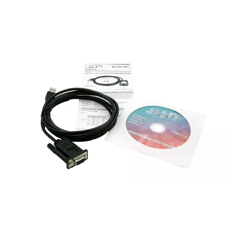 EXSYS EX-1311-2FT USB 2.0 auf RS-232 Seriell Adapter, DB9 Buchse, FTDI Chipsatz, Industrieller Temperaturbereich